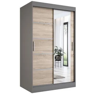 Szafa przesuwna MODUO COMFORT 2 120 antracyt/dąb sonoma z lustrem