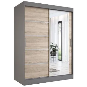 Szafa przesuwna MODUO COMFORT 2 150 antracyt/dąb sonoma z lustrem