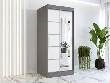 Szafa przesuwna MODUO COMFORT 2 90 antracyt/biała mat z lustrem