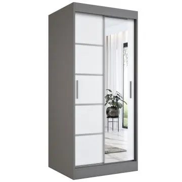 Szafa przesuwna MODUO COMFORT 2 90 antracyt/biała mat z lustrem