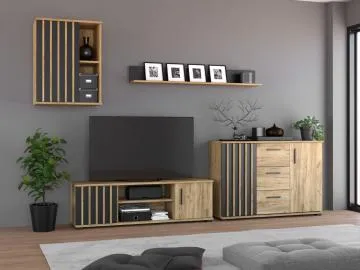 Meblościanka KALI 03 czarna/dąb craft