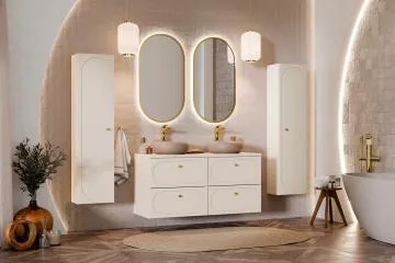 Zestaw szafek pod umywalkę DONNA SAND 120cm beż piaskowy z umywalkami nablatowymi WIKI