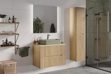 Szafka pod umywalkę nablatową NORDIC CREMONA 2S 80cm dąb cremona z blatem