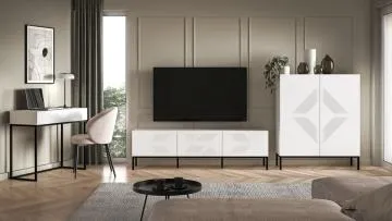 Komoda wysoka KLARA 100 2D biały mat z podstawą