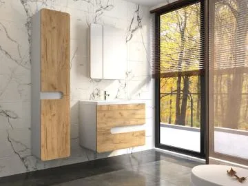 Szafka łazienkowa LOFT 35 wysoka z koszem dąb/biały mat - powystawowa