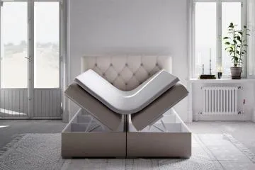 Łóżko kontynentalne INTENSO 160x200 beżowe velvet z pojemnikiem