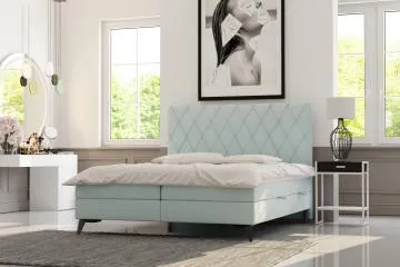 Łóżko kontynentalne IBETIO 180x200 granatowe velvet z pojemnikiem