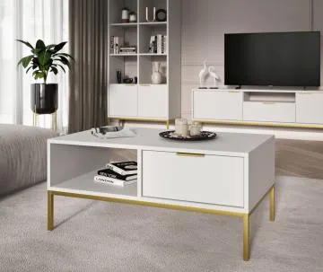 Stolik kawowy AUSTIN 100x60 biały/złoty