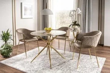 Stół okrągły AZALIA CERAMIC 90x90 biały marmur/złoty