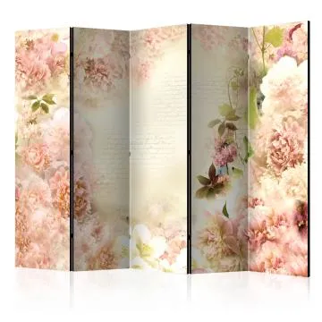 Parawan dwustronny Kwiaty 225x172 cm 5-częściowy biały
