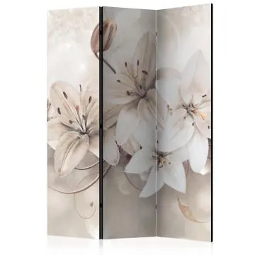 Parawan dwustronny Kwiaty 135x172 cm 3-częściowy szary
