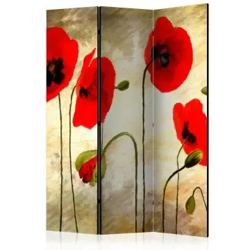 Parawan dwustronny Kwiaty 135x172 cm 3-częściowy beżowy