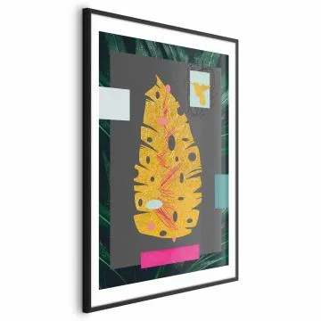 Plakat złotą liść 60x90 cm z ramą czarną z marginesem