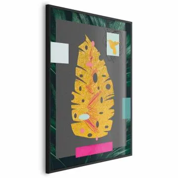 Plakat złotą liść 40x60 cm z ramą czarną bez marginesu