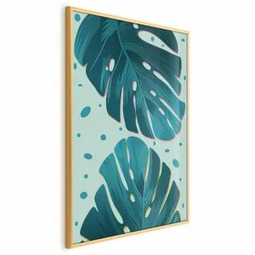 Plakat Zroszone liście 21x30 cm z ramą złotą bez marginesu