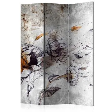 Parawan akustyczny Kwiaty 135x172 cm 3-częściowy szary