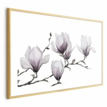 Plakat Malowane magnolie 42x29,7 cm z ramą złotą z marginesem