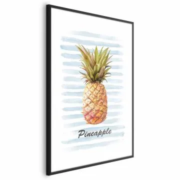 Plakat Ananas i paski 29,7x42cm z ramą czarną z marginesem