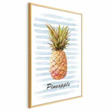 Plakat Ananas i paski 21x30cm z ramą złotą bez marginesu