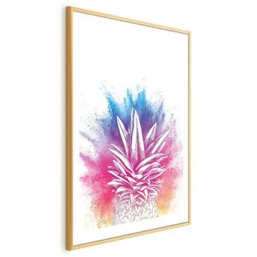 Plakat Kolorowy ananas 21x30 cm z ramą złotą z marginesem
