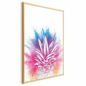 Plakat Kolorowy ananas 40x60 cm z ramą złotą bez marginesu
