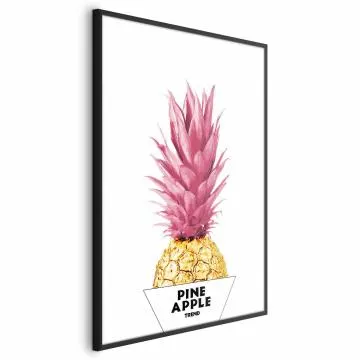 Plakat złotą ananas 60x90 cm z ramą czarną bez marginesu