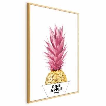 Plakat złotą ananas 60x90 cm z ramą złotą bez marginesu