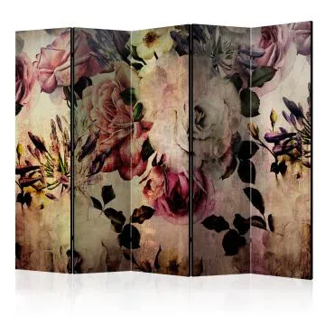 Parawan dwustronny Kwiaty 225x172 cm 5-częściowy beżowy