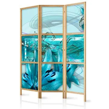 Parawan japoński Kwiaty 135x172 cm 3-częściowy szary