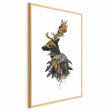 Plakat Leśny jeleń 60x90 cm z ramą złotą z marginesem
