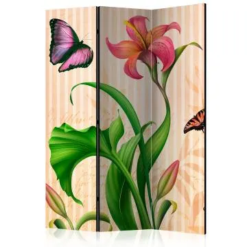 Parawan akustyczny Kwiaty 135x172 cm 3-częściowy beżowy