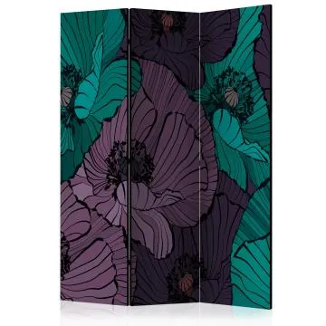 Parawan jednostronny Kwiaty 135x172 cm 3-częściowy niebieski