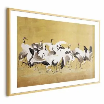 Plakat Japońskie żurawie 30x21 cm z ramą złotą z marginesem