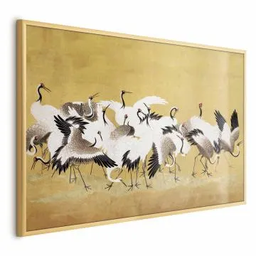 Plakat Japońskie żurawie 30x21 cm z ramą złotą bez marginesu