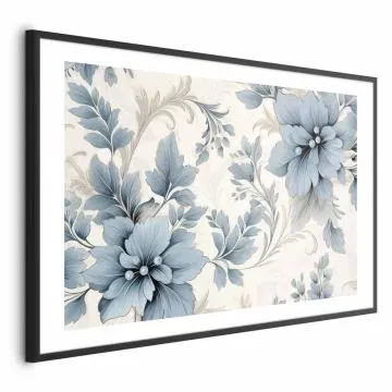 Plakat Turkusowe retro kwiaty 90x60 cm z ramą czarną z marginesem