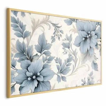 Plakat Turkusowe retro kwiaty 60x40 cm z ramą złotą bez marginesu