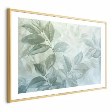Plakat Miętowe liście 60x40 cm z ramą złotą z marginesem