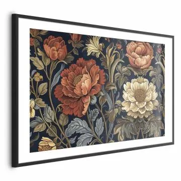 Plakat Gobelinowe kwiaty 60x40 cm z ramą czarną z marginesem