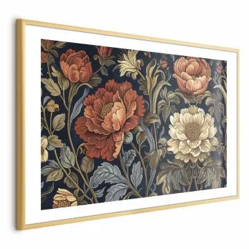 Plakat Gobelinowe kwiaty 42x29,7 cm z ramą złotą z marginesem