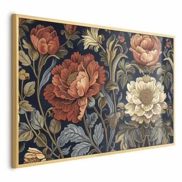 Plakat Gobelinowe kwiaty 90x60 cm z ramą złotą bez marginesu