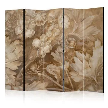 Parawan dwustronny Kwiaty 225x172 cm 5-częściowy beżowy