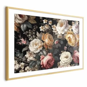 Plakat Kolorowe kwiaty 60x40 cm z ramą złotą z marginesem
