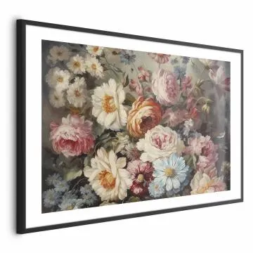 Plakat Zapach ogrodowych kwiatów 90x60 cm z ramą czarną z marginesem