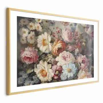 Plakat Zapach ogrodowych kwiatów 60x40 cm z ramą złotą z marginesem