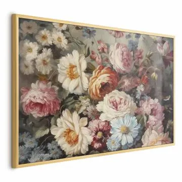 Plakat Zapach ogrodowych kwiatów 90x60 cm z ramą złotą bez marginesu