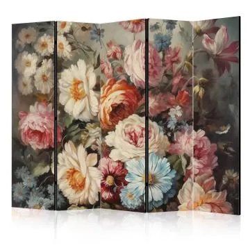 Parawan jednostronny Kwiaty 225x172 cm 5-częściowy beżowy