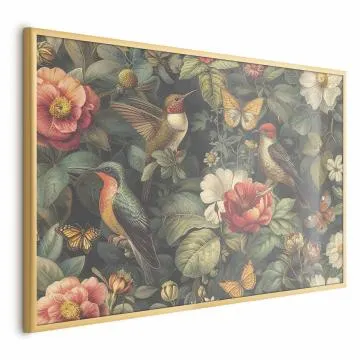 Plakat Kwiaty i motyle 60x40 cm z ramą złotą bez marginesu