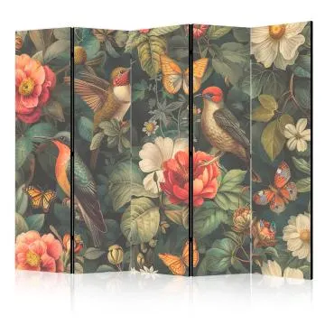 Parawan akustyczny Kwiaty 225x172 cm 5-częściowy beżowy