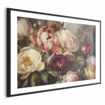 Plakat Piwonie 90x60 cm z ramą czarną z marginesem