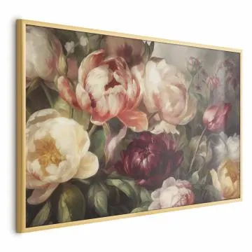Plakat Piwonie 90x60 cm z ramą złotą bez marginesu
